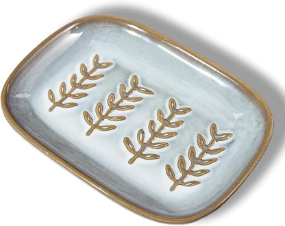 HighHerz Aesthetic Ceramic Soap Dish for Shower, Soap Holder with Raised Relief, Shower Soap Dish for Shampoo Bar Or Sponge, Soap Saver for Bathroom, Kitchen, Sink, Decorative Soap Tray(Grey&White)