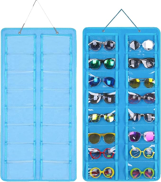 Sunglasses Organizer Storage,Hanging Sunglass Holder Organizer for Wall 16 Slots Double Sided Glasses Organizer