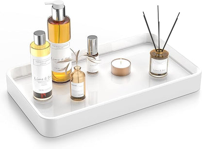 Gurygo 10" Bathroom Countertop and Vanity Tray - Kitchen Tray for Soap Bottles - Ceramic Vanity Tray for Bathroom Counter Organization - Kitchen Tray(White, Set/1)