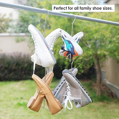 SHIMOYMA Hanging Shoe Organizers, 2 Pack, Stainless Steel Shoe Rack, Shoe Drying Rack with Double Hook Design for Hanging Wet Shoes, Flip Flops, Sandals, Sneakers, Boots