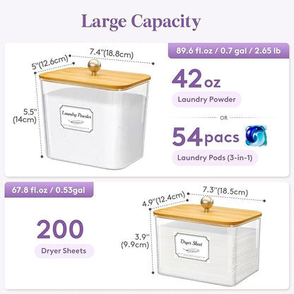 Lifewit Laundry Pods Container with Lid, Dryer Sheet Holder, Room Organization Storage for Coffee Pods Kcup Washing Powder, Scent Booster Beads, 2600 +2000ml/0.53+0.7gal，Natural,5 Pcs