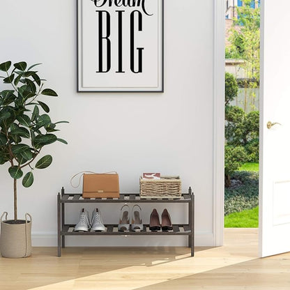 Dranixly Bamboo 2-Tier Shoe Rack Stackable Shelf Storage Organizer for Entryway, Hallway and Closet, 27.2"x11"x13.2" (Mocha)