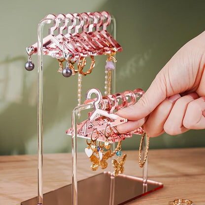 NiHome Acrylic Earring Holder with Unique Double-Tiered Design, Cute Miniature Clothing Hangers with Spacious Storage for 48 Pairs, Mirror-Finish Display for Home Vanity & Retail Showrooms (Rose Gold)