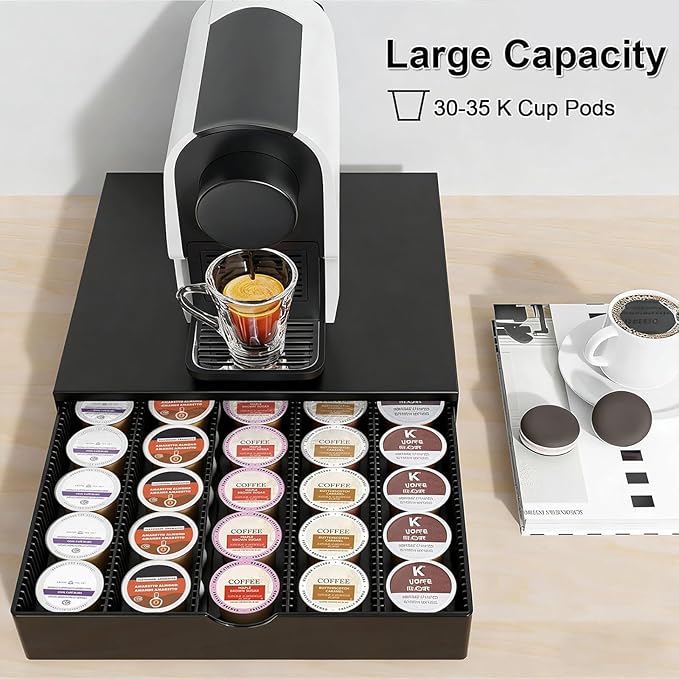 Coffee Pods Drawer Organizer Compatible with Nespresso Vertuo Pods Holds Up to 60 Small or 40 Large (Black)