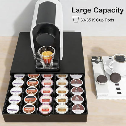 Coffee Pods Drawer Organizer Compatible with Nespresso Vertuo Pods Holds Up to 60 Small or 40 Large (Black)