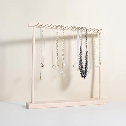 Large necklace hanger shelf with 17 copper bars, Wooden jewelry storage organizer rack for hanger necklace bracelet, necklace display stand for boutique store【Marple】