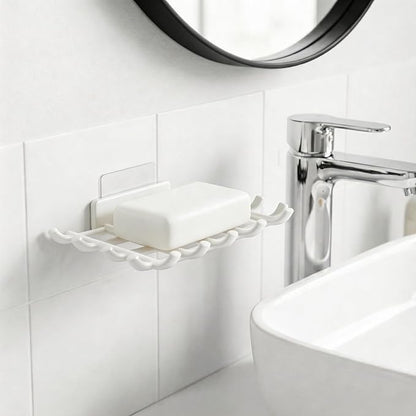 Bar Soap Holder for Shower Wall, Self Draining Plastic Bar Soap Dish Tray Container Case for Bathroom Sink, Adhesive Shower Soap Dish Holder Wall Mounted, White 2 Pack