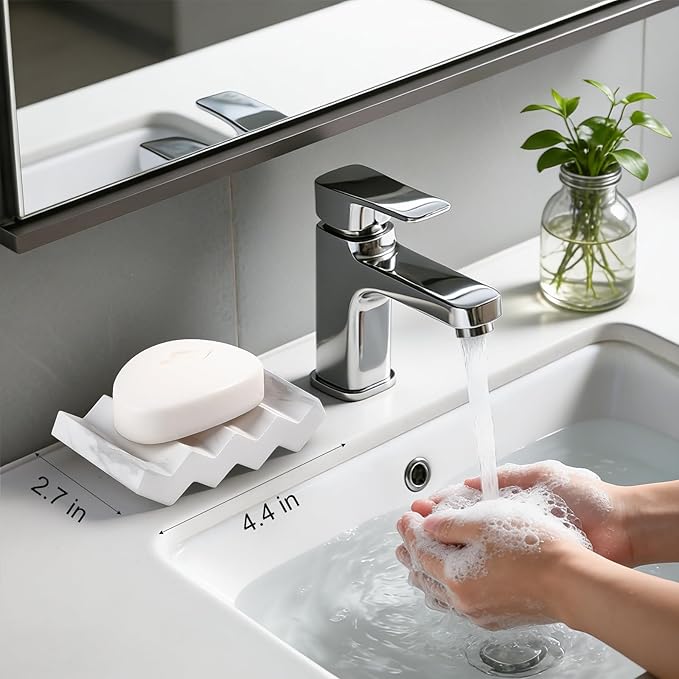 Self Draining Bar Soap Holder Diatomite Soap Dish Fast Drying Soap Saver Small Sponge Caddy for Shower, Bathroom, Kitchen Sink, Marble White