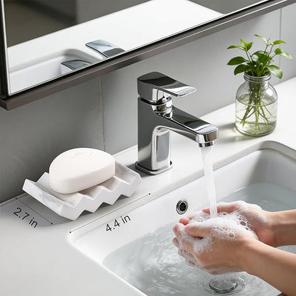 Self Draining Bar Soap Holder Diatomite Soap Dish Fast Drying Soap Saver Small Sponge Caddy for Shower, Bathroom, Kitchen Sink, Marble White
