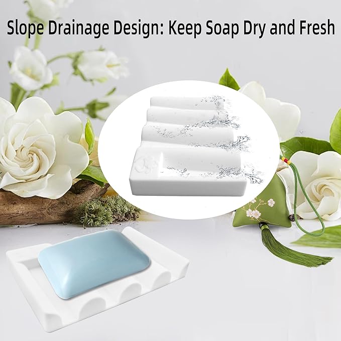 Silicone Soap Dish,Self Draining Soap Holder Perfect for Shower,Bathroom Sink,Kitchen Sink & Travel,Non-Slip Bar Soap Holder Extend Soap Life,Keep Soap Bars Dry & Easy Cleaning White-2Pcs