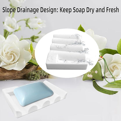 Silicone Soap Dish,Self Draining Soap Holder Perfect for Shower,Bathroom Sink,Kitchen Sink & Travel,Non-Slip Bar Soap Holder Extend Soap Life,Keep Soap Bars Dry & Easy Cleaning White-2Pcs