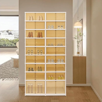 9 Tier Foldable Shoe Rack, Portable 36 Pairs Shoe Organizer, Collapsible Plastic Shoe Storage Cabinet, Clear Shoes Storage Shelf with Door, Stackable Shoes Storage Box for Entryway