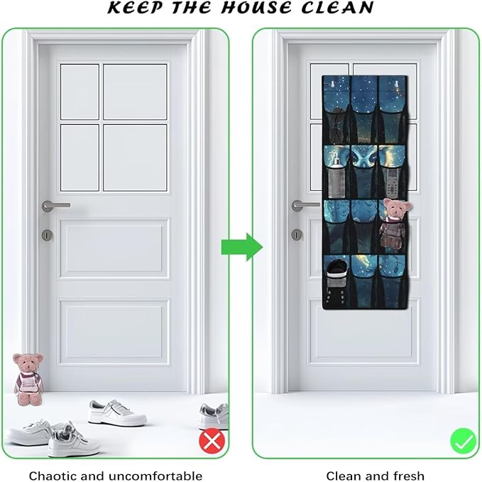 Owl Over The Door Shoe Organizer Space Saving Foldable Hanging Storage Holder 12 Mesh Pockets for Bathroom Bedroom