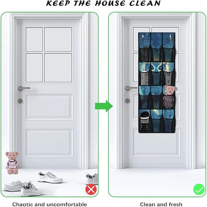 Owl Over The Door Shoe Organizer Space Saving Foldable Hanging Storage Holder 12 Mesh Pockets for Bathroom Bedroom