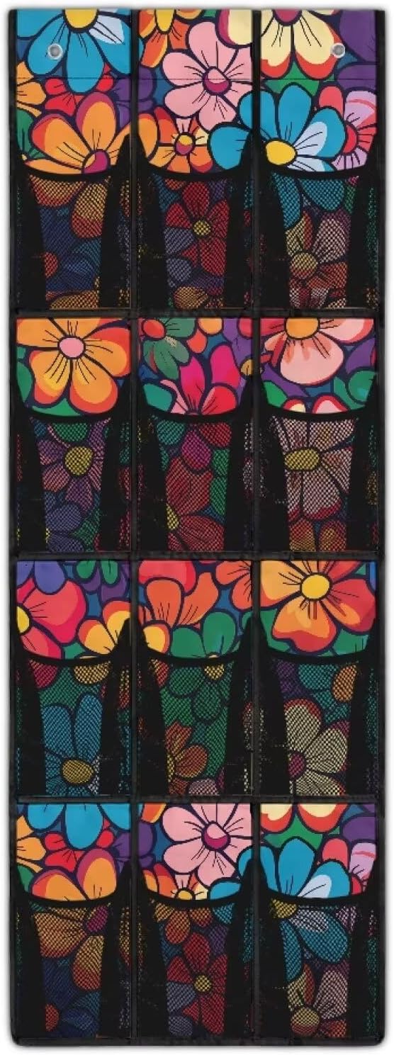 Colorful Flower Over The Door Shoe Storage,Back of Door Shoe Organizer,Hanging Garage Storage Rack,Hanging Shoe Organizer,Classroom Headphone Storage,Over The Door Shoe Organizer