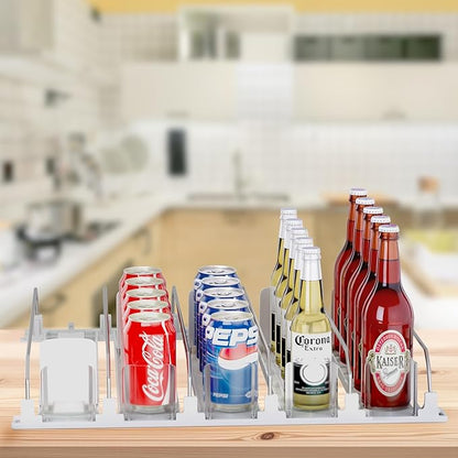 Drinks Organizer for Fridge and Pantry, Soda Can and Bottle Dispenser for Refrigerator with Automatic Pusher Glide, 5 Rows Holds Up to 25 Cans