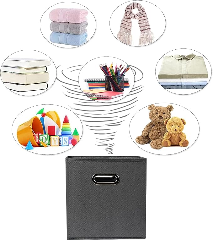 Fabric Cloth Storage Bins,Fabric Cube Organizer with Dual Handles Foldable Cube Storage Baskets for Home Bedroom Storage,Set of 10,(Gray)