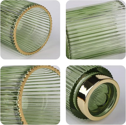 Green Makeup Brush Holder, Glass Toothbrush Holders for Bathrooms, Gold Pen Holder for Desk, Vintage Make Up Brush Holder Vanity Organizer for Brushes, Lipstick, Eyebrow Pencil