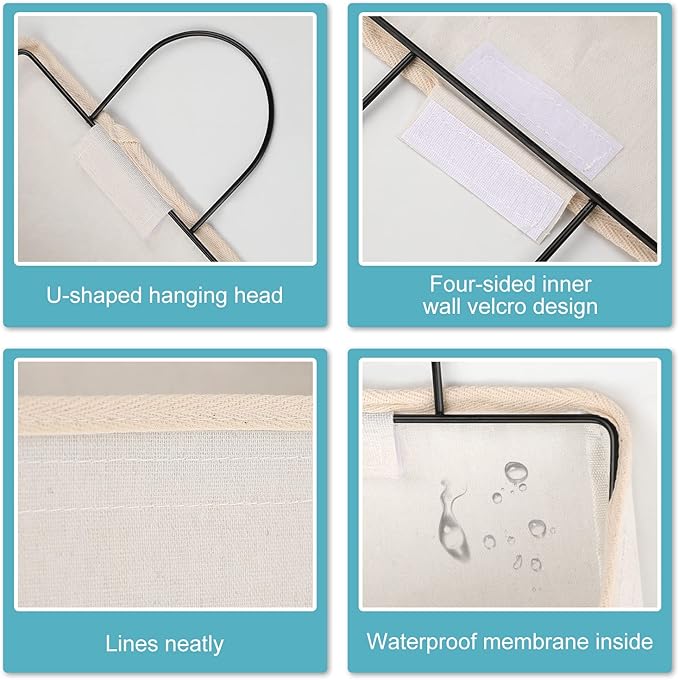 Surblue Wall Hanging Storage Bag with Sticky Hook, Closet Hanging Storage for Pocket, Bathroom Dormitory Organizer Bag, Linen Cotton Organizer Box Containers for Bedroom(White)