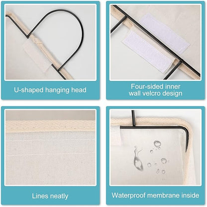 Surblue Wall Hanging Storage Bag with Sticky Hook, Closet Hanging Storage for Pocket, Bathroom Dormitory Organizer Bag, Linen Cotton Organizer Box Containers for Bedroom(White)