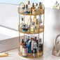 Rotating Makeup Organizer Countertop 3 Tier Lazy Susan Trays Clear Skincare Perfume Storage for Bathroom Counter Vanity, Amber Gold
