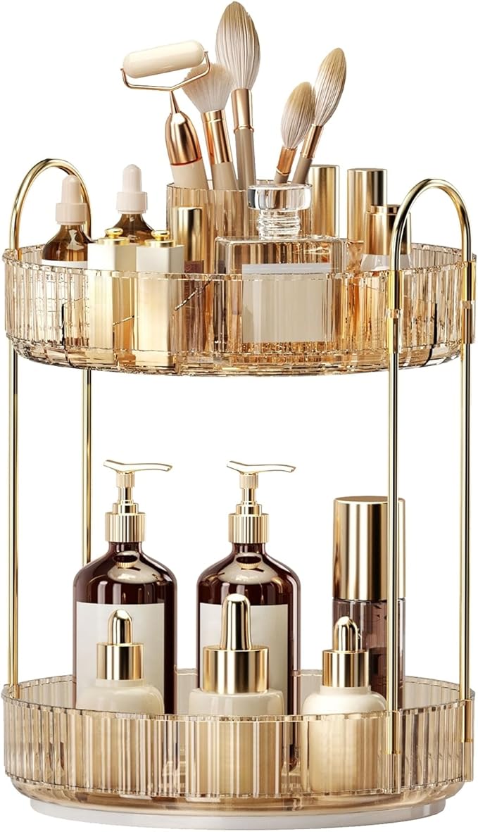 360 Rotating Makeup Organizer - Large-Capacity Skincare & Makeup Storage with 2-Tier Perfume Organizers, Cosmetic Dresser & Makeup Brush Holder - Fits Bedroom, Bathroom, Vanity Shelf & Countertop