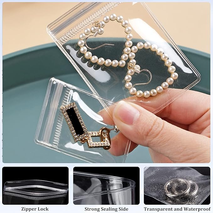 110 Pcs Travel Jewelry Organizer Bags PVC Jewelry Storage Bag Pouch Self Seal Plastic Zipper Bag,Small Clear Plastic Bags for Jewelry Necklace Rings
