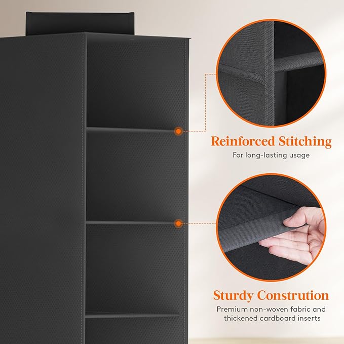Lifewit Hat Organizer for Baseball Caps, Hat Rack Hanging Storage, Non-Woven Fabric Display Shelf Holds Up to 40 Hats, Cap Holder Hanger for Closet, Bedroom, 10 Compartments, Black, 1 Pack