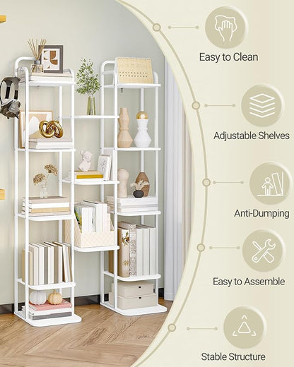 Hzuaneri 8 Tiers Vertical Shoe Rack, Narrow Shoe Tower, Tall Shoes Shelf with 2 Hooks, Adjustable Shelves, Corner Shoes Shelves for Small Spaces, Entryway, Living Room, White SR04313W