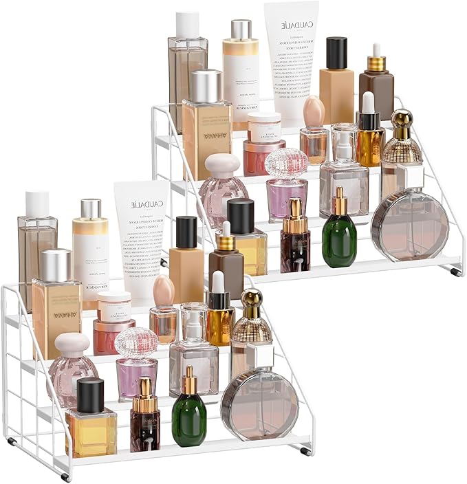 Spice Rack Organizer for Cabinet, 4 Tiered Spice Rack Organizer, Tiered Adjustable Spice Shelf for Kitchen (White-2Pcs)