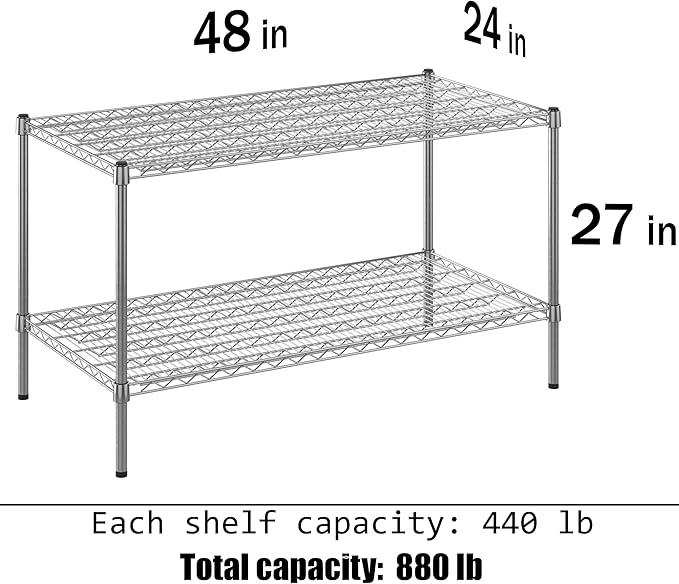 24" Deep x 48" Wide x 27" Height Wire Shelving Kit | 2-Tier | NSF Commercial Storage Rack Unit