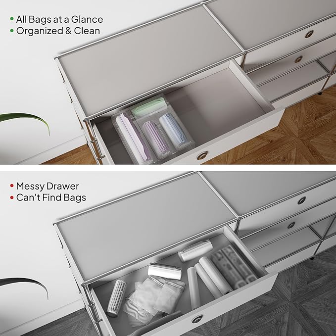 Aquiver Acrylic Bags Storage Organizer - Baggie Bags Drawer Organizer & Plastic Food Storage Bags Holder - Compatible with Gallon, Quart, Sandwich, Snap, Freezer, Slider Bags (Clear)