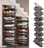 Pull-Out Shoe Rack Organizer for Closet Shoe Cabinet,Adjustable Height Retractable Metal Stackable Shoe Rack, Vertical Shelf Organizer for Small Bedroom Closet, Space Saving Storage, Black(58cm,14 Tie