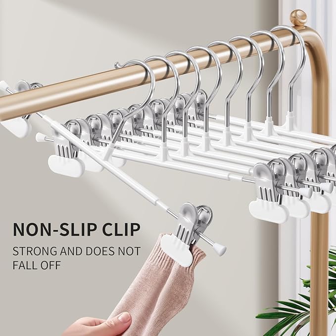 HUADYMEET 20 Pack 12Inch Pants Hangers with Wide Clips,Metal Trouser Hanger for Jeans.Space Saving Skirt Hangers Heavy Duty Non-Slip Adjustable Clothes Shorts Hanger for Women,Men,White