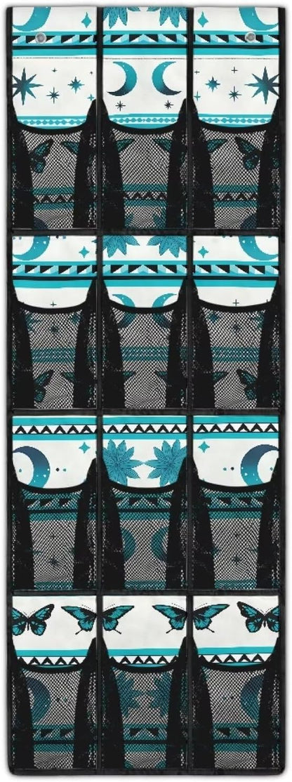 Ethnic Moon Butterfly Over the Door Shoe Organizer 12 Large Mesh Pockets Foldable Shoe Rack for Door Hanging Shoe Organizer Shoe Holder