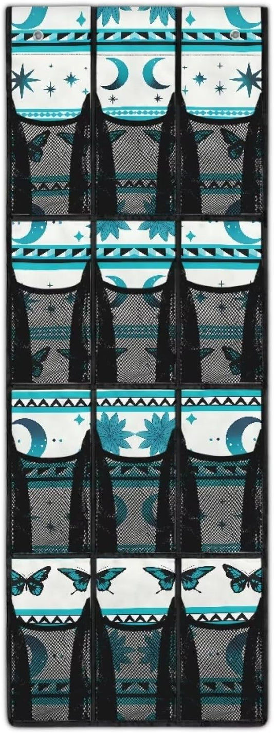 Ethnic Moon Butterfly Over the Door Shoe Organizer 12 Large Mesh Pockets Foldable Shoe Rack for Door Hanging Shoe Organizer Shoe Holder