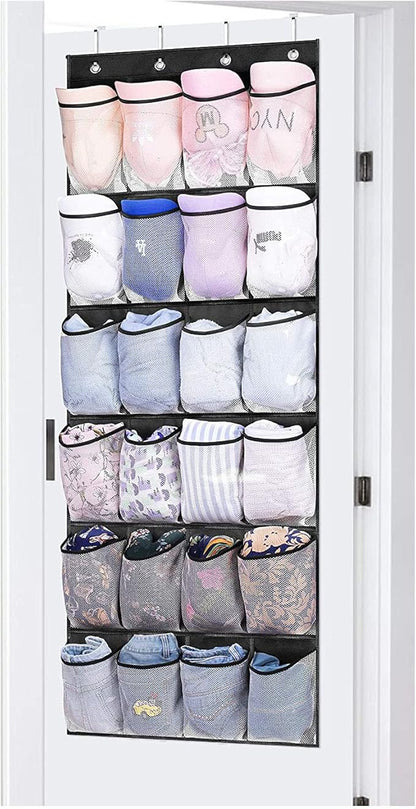 Hanging Organizer Over The Door Shoe Rack for Closet Door Storage Breathable Mesh Shoe Holder Hanger for Men 2 Pack, (Black+White)