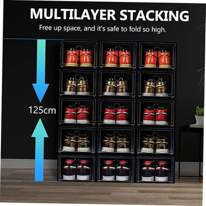MAGICLULU 6Pcs Stacked Shoe Storage Boxes PP Plastic Organizers for Sneakers Space Saving Design Capacity and Wear Shoe Cases for Home Use