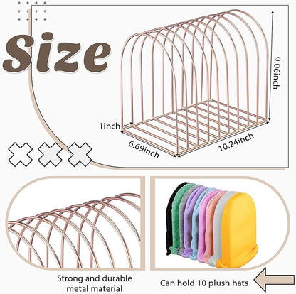 Hicarer 2 Pcs Heavy Duty Beanie Holder Organizer Knitted Hat Storage Rack Metal Cap Display Stand for Winter Swimming Hat Display Home Entryway Tabletop Bedroom Closet Dresser Room Office(Rose Gold)