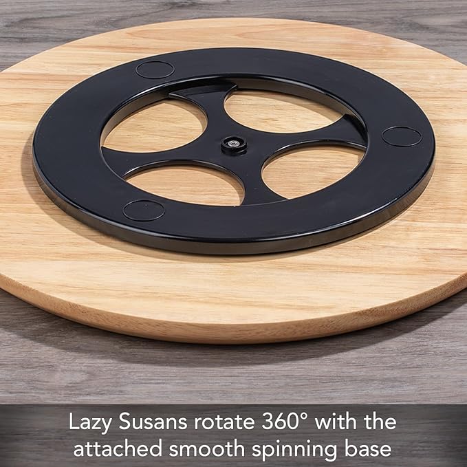 CounterArt Natural Light Wood Round Lazy Susan Turntable 14" Diameter Condiment Caddy, Cheese Server, Cake Plate, Spice Organization