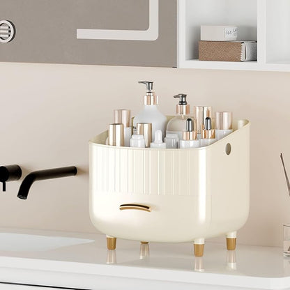 Makeup Organizer Countertop Vanity with Drawers Cosmetic Skincare Bathroom Storage Gift for Women Teens Girls (White)