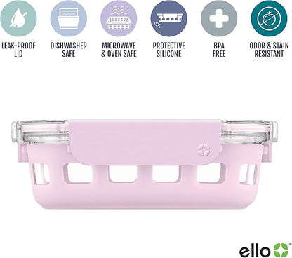 Ello Duraglass Meal Prep Container- Glass Food Storage Container with Silicone Sleeve and Airtight BPA-Free Plastic Lid, Dishwasher, Microwave, and Freezer Safe