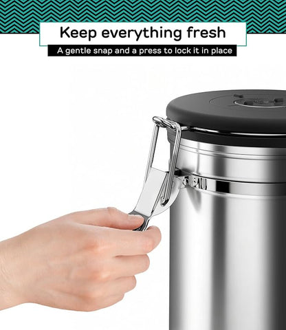 Coffee Gator Coffee Canister - 22oz, Airtight Stainless Steel Kitchen Food Storage Container with Date Tracker, Scoop for Grounds Coffee Bar Accessories, Beans, Tea, Sugar, Flour, Cereal - Silver