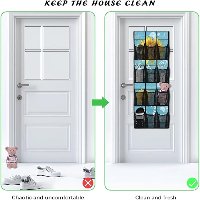 Sunflowers Behind The Door Organizer Easy to Install Boards Door Hanger Organizer for Closet Mesh Fabric Blue Shoe Holder Hanger for School