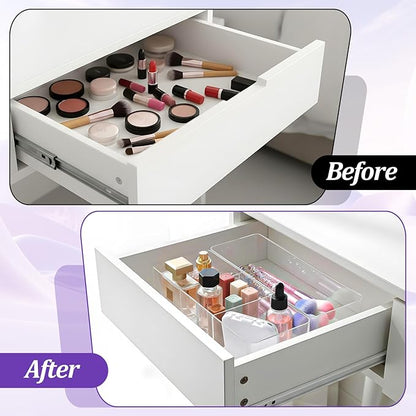 Acrylic Organizer, 2PK Cube Sections Makeup Organizer for Drawer, Makeup Organizer for Vanity, Countertop, Bathroom, Kitchen and Cabinet Storage(1+3 Compartment)