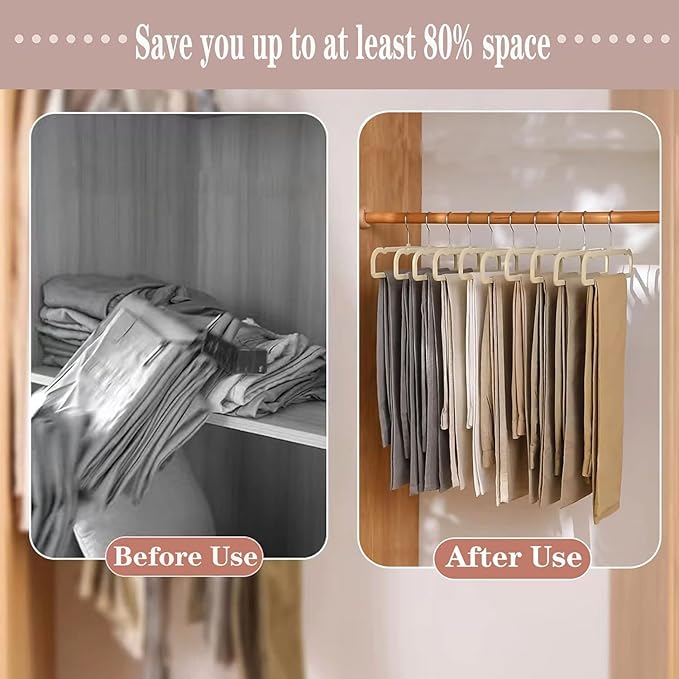 Velvet Hangers, 20pcs Heavy Duty Flocked Pant Hanger with Non-Slip Trouser Bar, 35cm(L) Adult Clothes Hangar with Swivel Hook, Slim Felt Perchas Terciopelo for Shorts, Dress, Scraf, Bar (Beige-Silver)