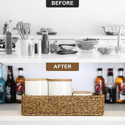 Resin Wicker Toilet Paper Basket: Water-Resistant Handmade Organizer - Natural Tan for Organic Back of Toilet Tank top & Scandinavian Kitchens 1pack