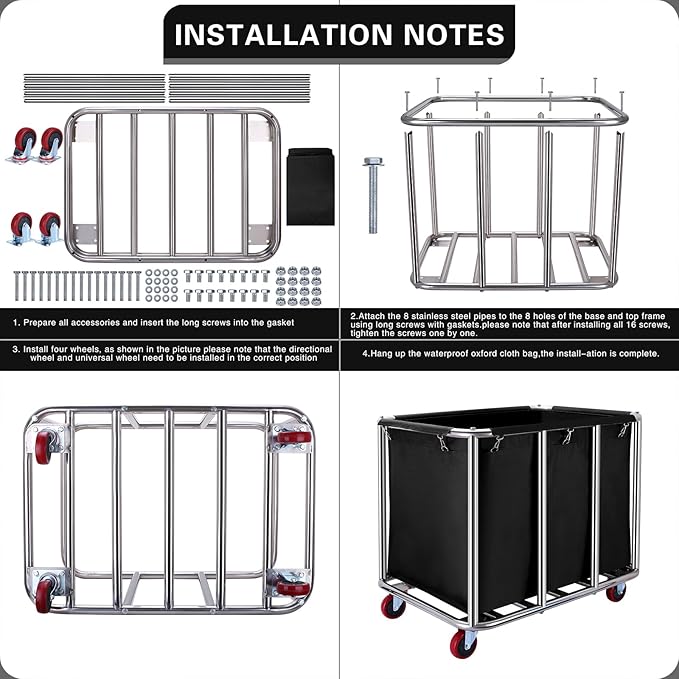Commercial Laundry cart with Wheels,400L Large Laundry Basket with Wheels,Laundry Hamper on Wheels Heavy Duty with Steel Frame and Waterproof Oxford Cloth, 440Lbs Load (C-Black)