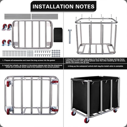 Commercial Laundry cart with Wheels,400L Large Laundry Basket with Wheels,Laundry Hamper on Wheels Heavy Duty with Steel Frame and Waterproof Oxford Cloth, 440Lbs Load (C-Black)
