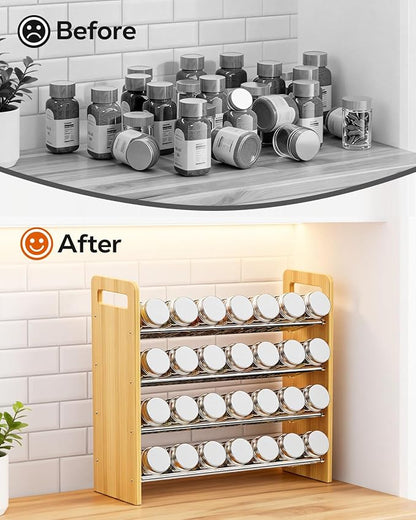Nieifi Transparent & Wooden Spice Rack Rustproof, without Seasoning Jars,4-Tier ABS Plastic Spice Rack Organizer for Cabinet and Countertop,Thickened Corrosion-Resistant-Tiered Spice Rack